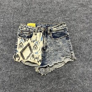 Machine Jeans Shorts Womens Size 3 Small Blue Acid Wash Tribal Print Frayed